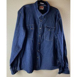 Wrangler Men's Indigo Shirt 3XL Casual Long Sleeve Snap Buttons Regular Fit